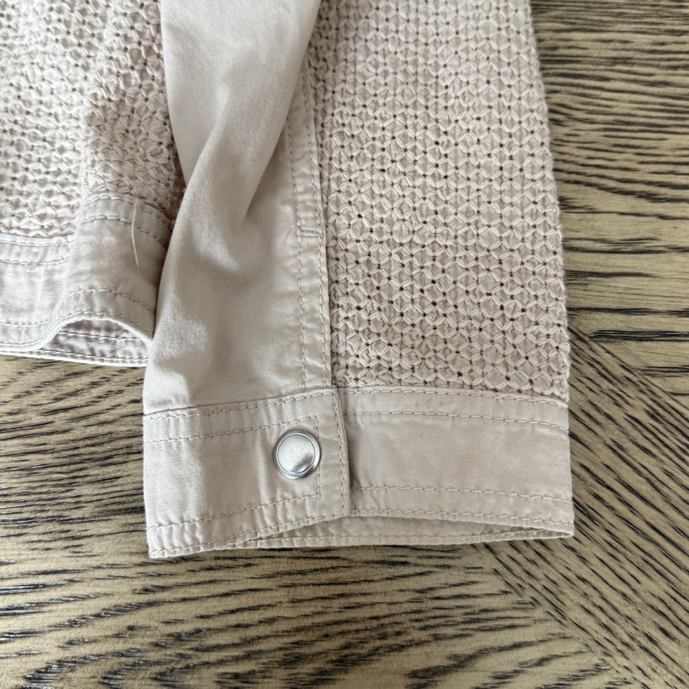 Chicos Beige Mesh Textured Lattice Asymmetrical Moto Jacket Tan Size 1 Medium - Picture 13 of 13
